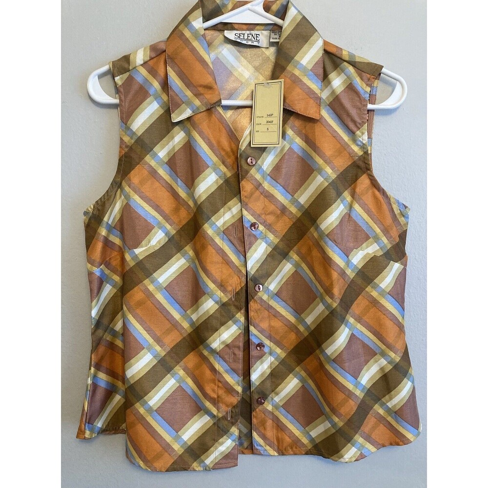 Selene Sport Women’s Fall Sleeveless Collar Button Up Career Geometric Small NWT